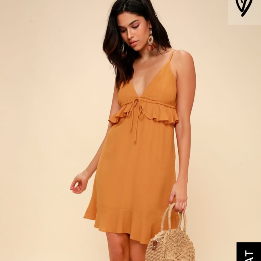 🧡Golden Yellow Ruffled Shift Dress
